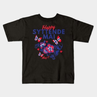 Syttende Mai 17 May Norway Rosemaling Butterflies Flag Kids T-Shirt